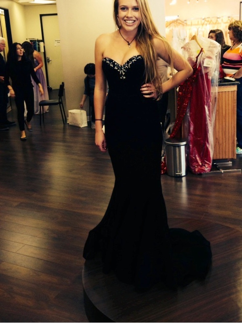 Strapless Black Evening Gown with Beaded Sweetheart Bodice